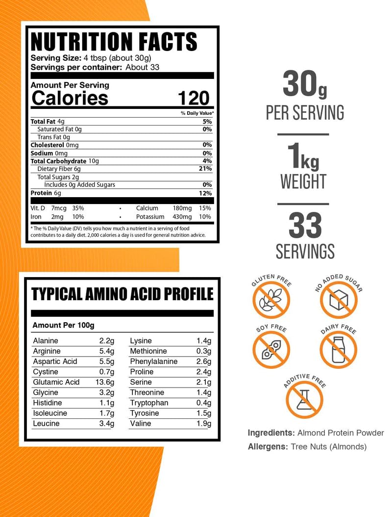 BulkSupplements almond protein powder scoop for easy daily protein boosts