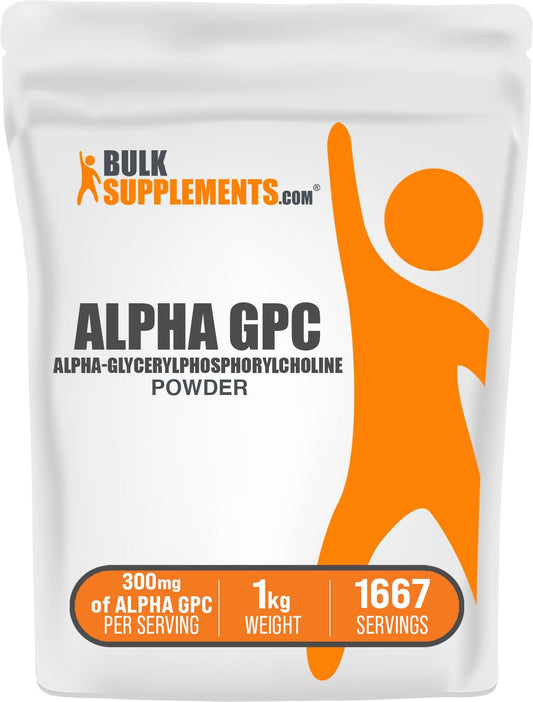 BulkSupplements Alpha GPC powder bottle on a clean surface for daily wellness