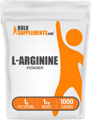 BulkSupplements L-Arginine powder bottle for daily dosing and convenience.