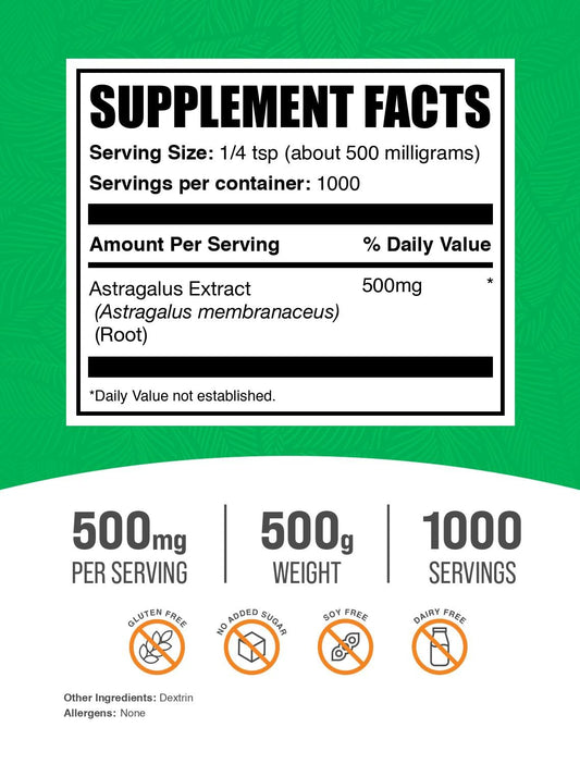 BulkSupplements astragalus extract powder scoop for precise daily servings.