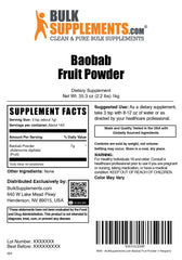 BulkSupplements Baobab fruit powder bag closeup shows high-quality packaging.