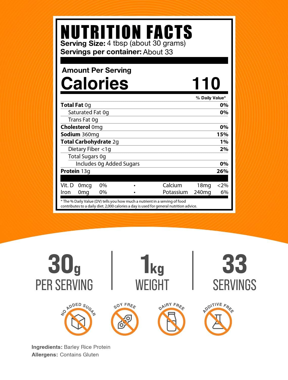Barley Rice Protein Powder dry powder with scoop for 30g serving for workouts