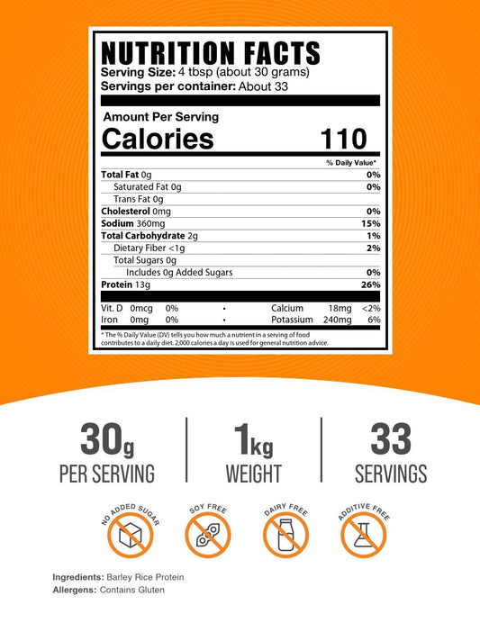 Barley Rice Protein Powder dry powder with scoop for 30g serving for workouts