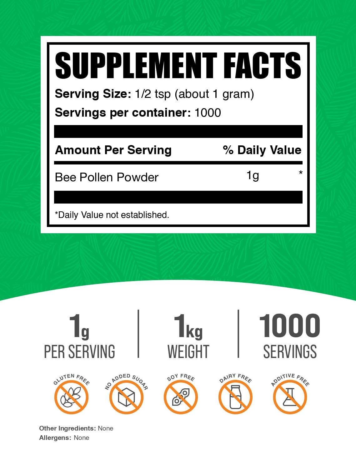 BulkSupplements Bee Pollen Powder pour stream for quick blending
