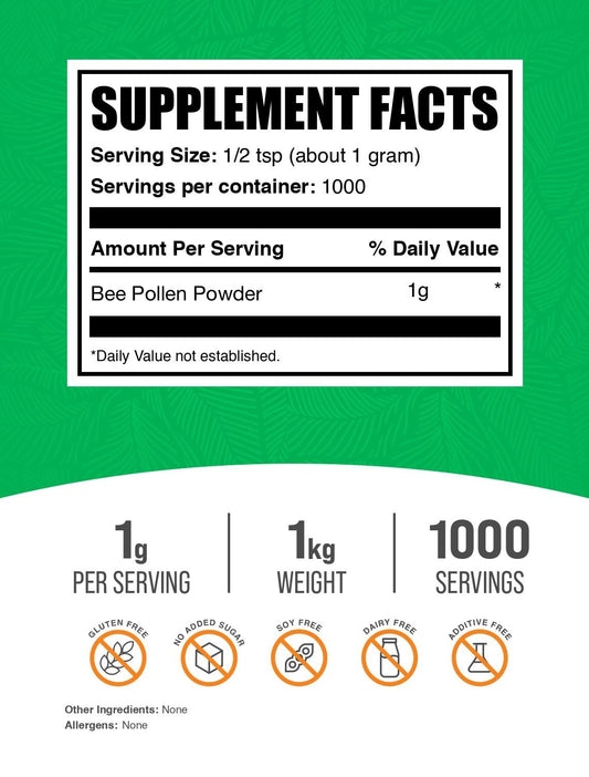 BulkSupplements Bee Pollen Powder pour stream for quick blending