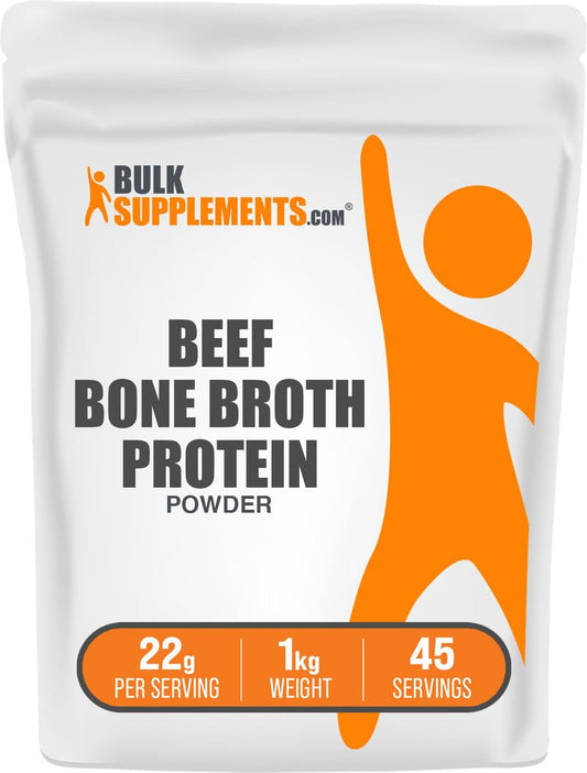 BulkSupplements Beef Bone Broth Protein Powder bottle showing dairy-free protein option