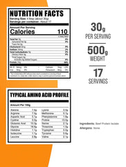 BulkSupplements Beef Protein Isolate 30g serving scoop for post-workout support.