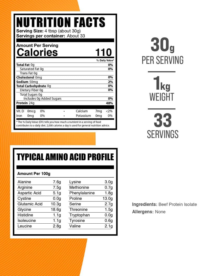 BulkSupplements Beef Protein Isolate unflavored powder bag for versatile shakes