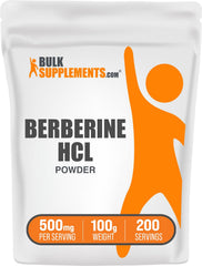 BulkSupplements Berberine HCl powder bottle closeup showing label and purity