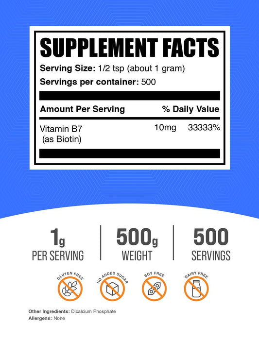 BulkSupplements Biotin powder with scoop for easy daily dosage.