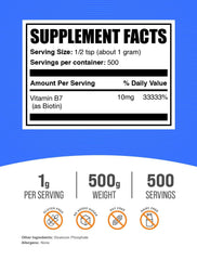 BulkSupplements Biotin powder with scoop for easy daily dosage.