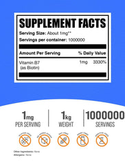 BulkSupplements Biotin Powder clear label highlighting gluten-free formula for dietary flexibility.