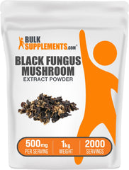 BulkSupplements Black Fungus Mushroom Extract Powder jar pour for easy daily dosing.