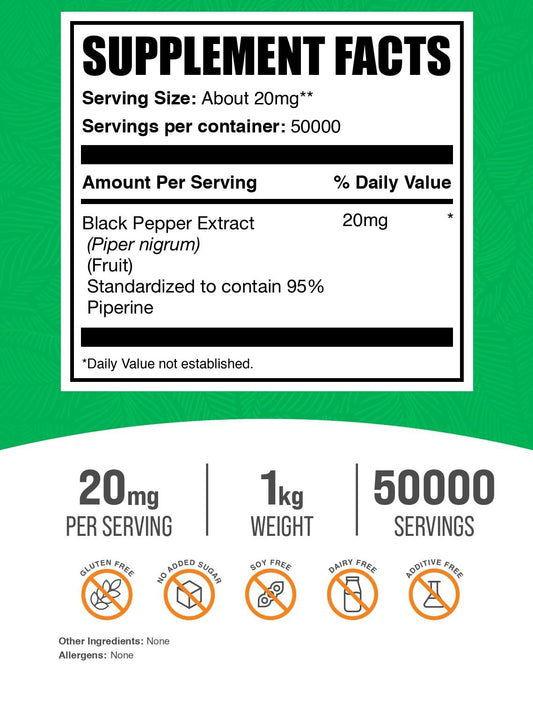 BulkSupplements pepper extract powder scoop indicating easy mixing.