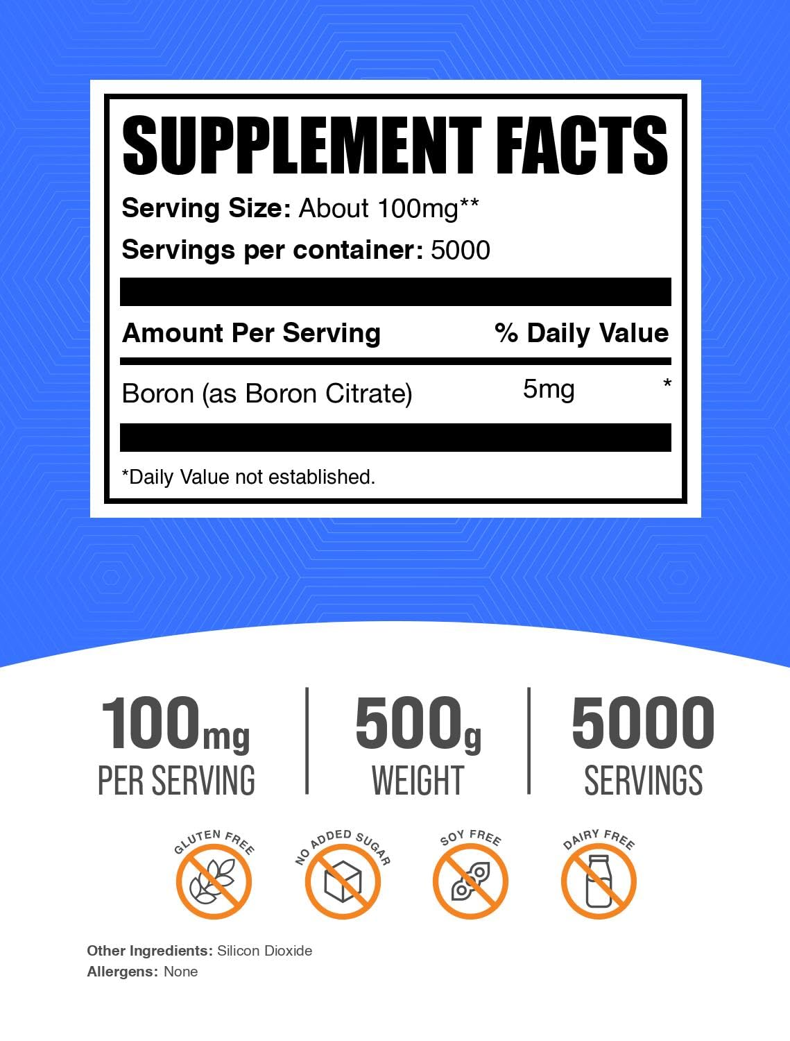 BulkSupplements Boron Citrate powder scoop enables easy dosing into smoothies.