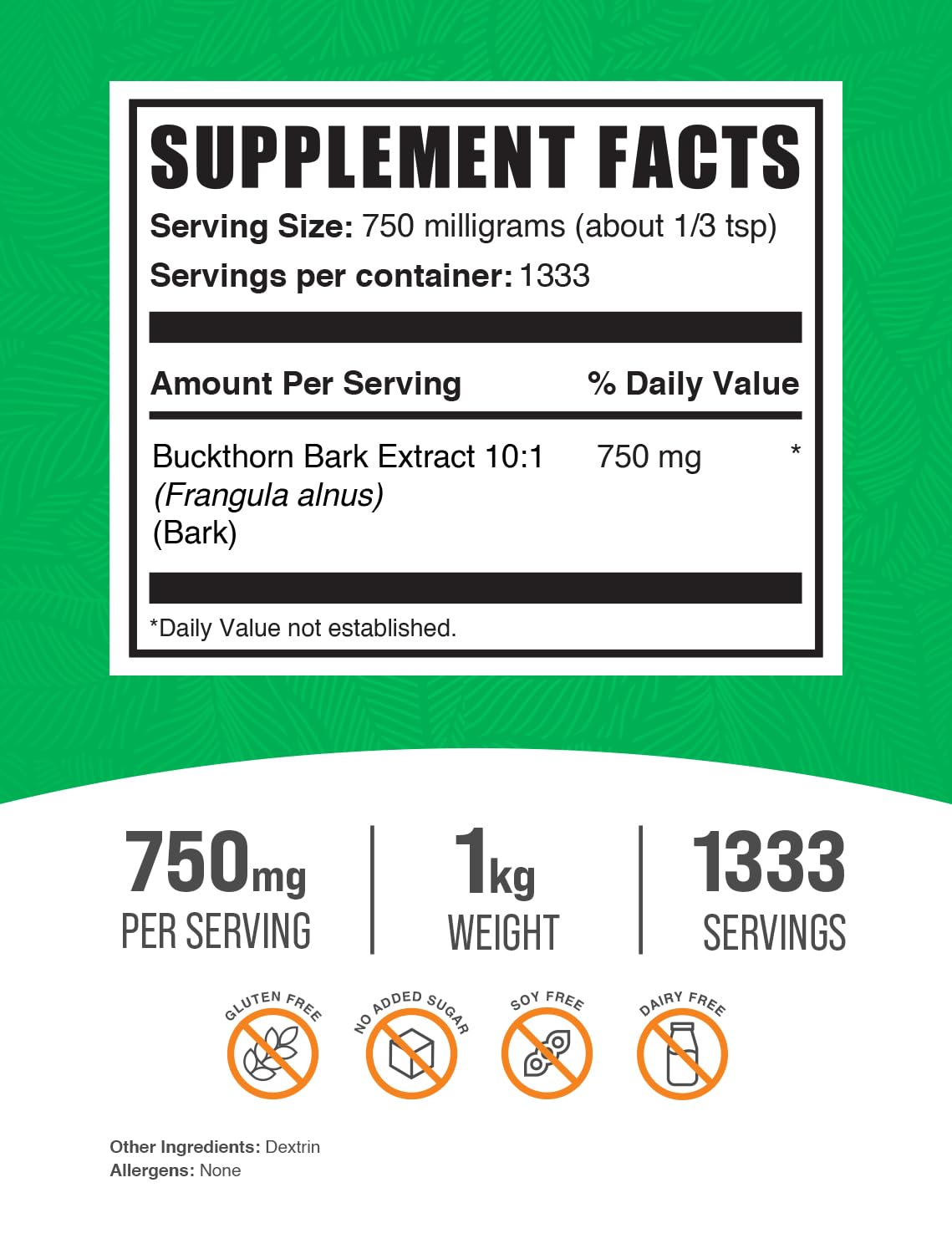 BulkSupplements Buckthorn Bark Extract powder close-up showing natural color