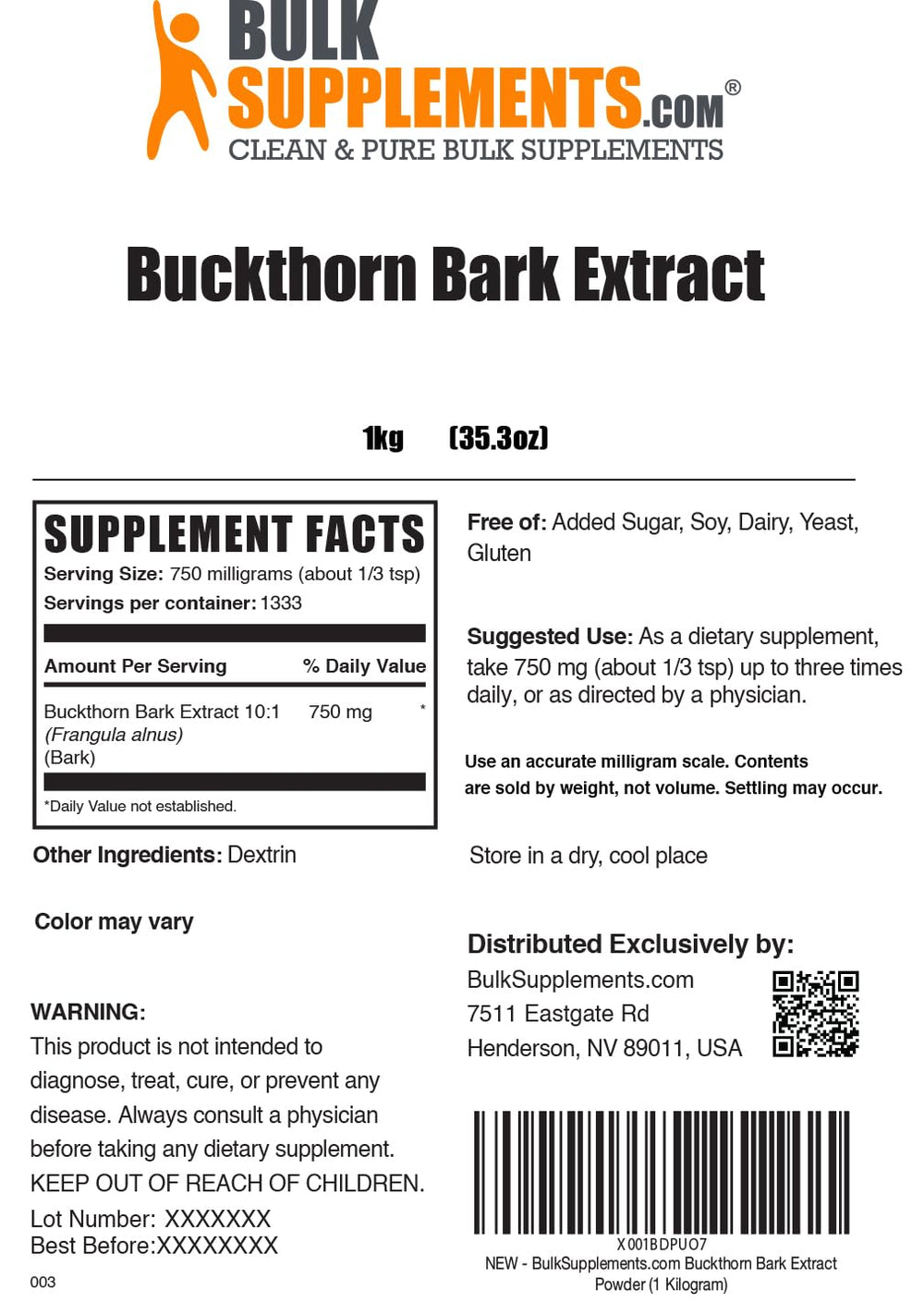 BulkSupplements Buckthorn Bark Extract third-party testing badge
