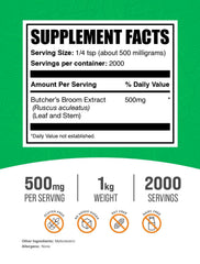 BulkSupplements Butcher's Broom Extract powder with scoop for convenient daily portions.