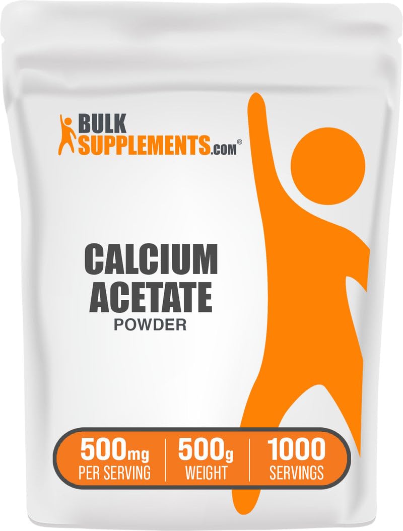 BulkSupplements Calcium Acetate powder bottle for easy daily dosing.