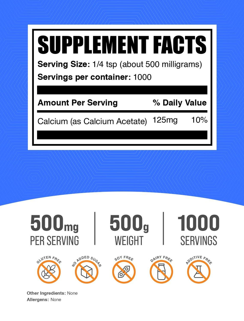 BulkSupplements Calcium Acetate powder with a measuring scoop.