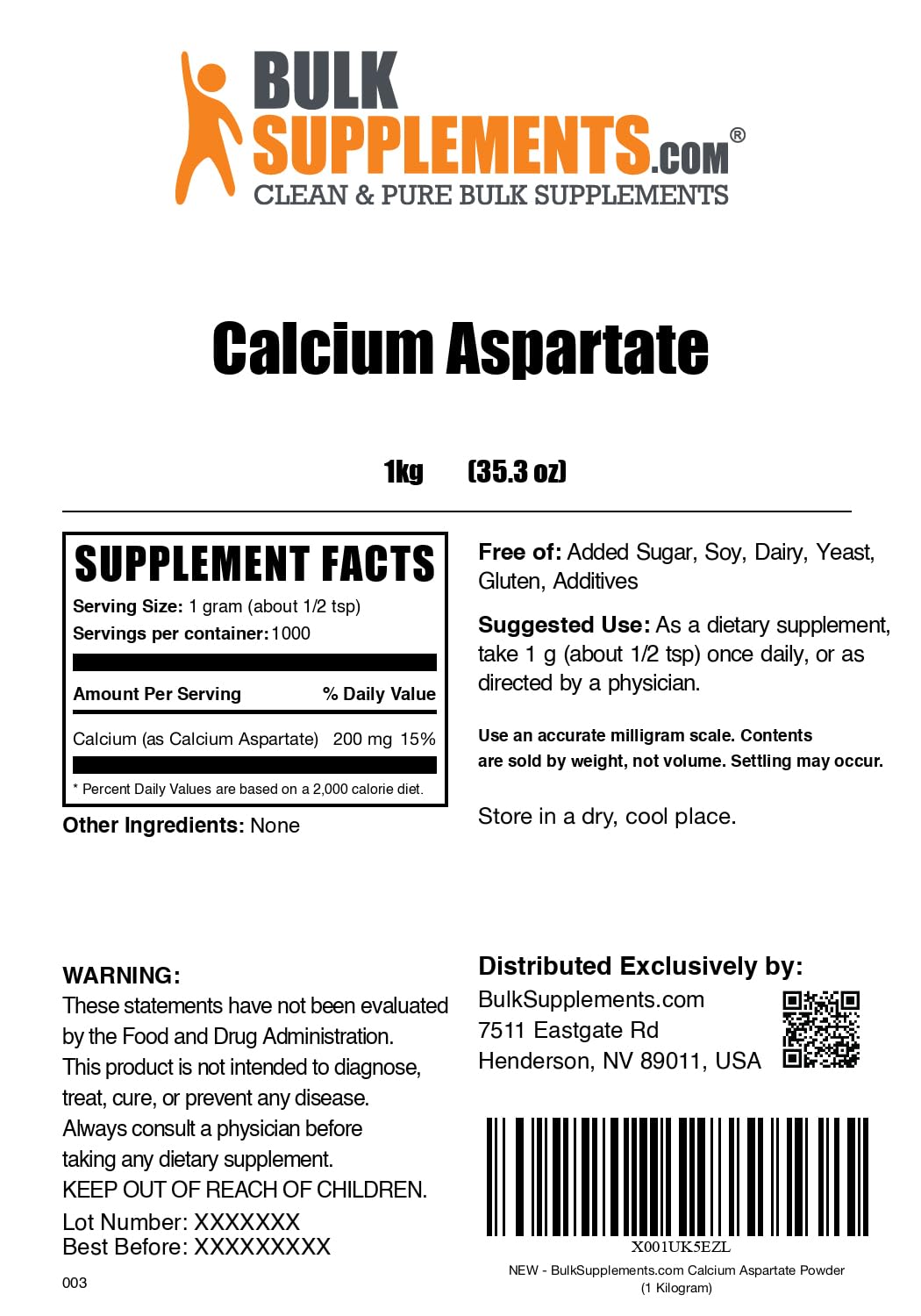 BulkSupplements Calcium Aspartate Powder in a clean lab-style facility setting