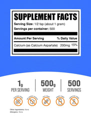 BulkSupplements Calcium Aspartate powder scoop showing a 200 mg serving