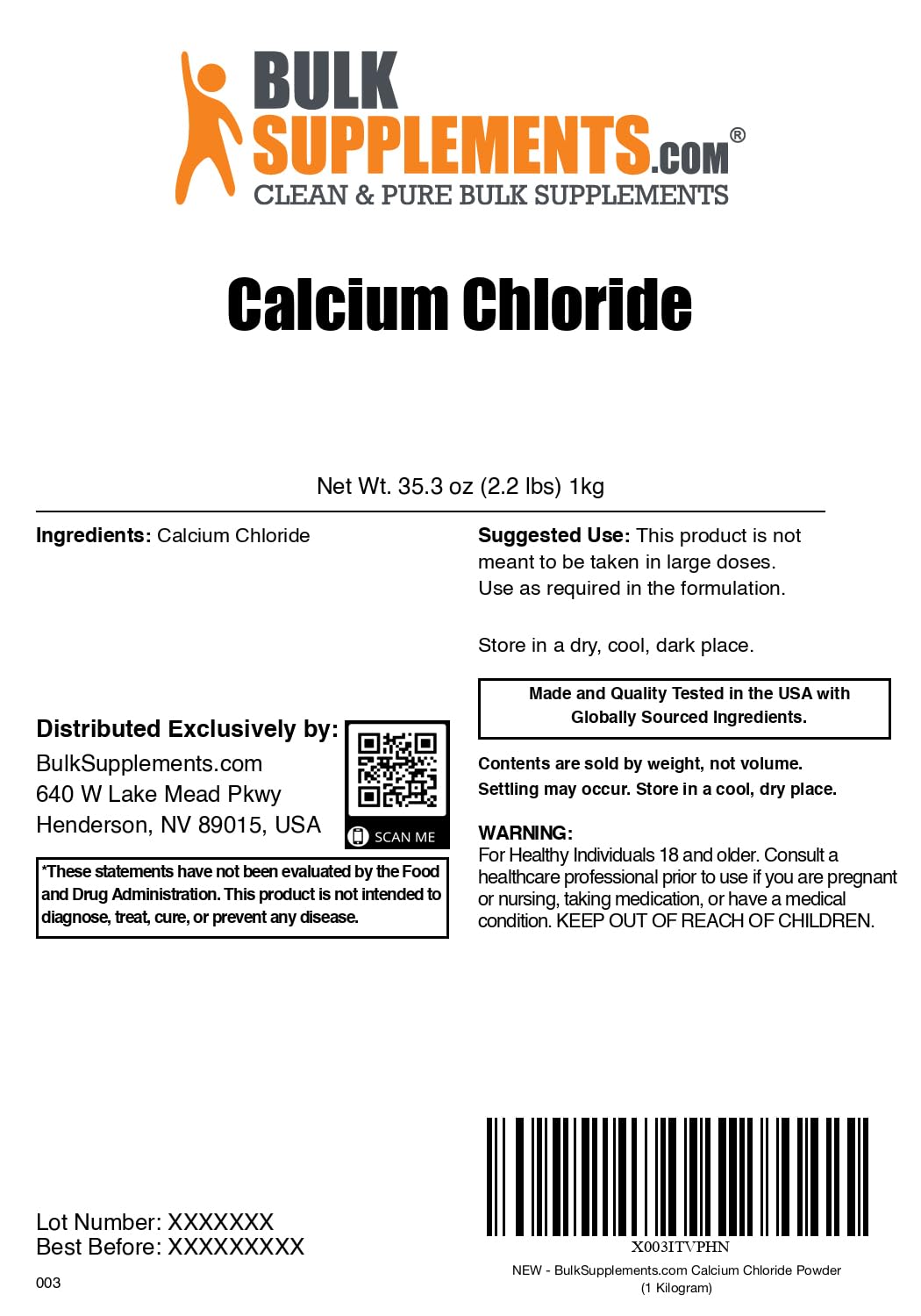 BulkSupplements calcium chloride dihydrate powder highlights a stable ingredient for texture control