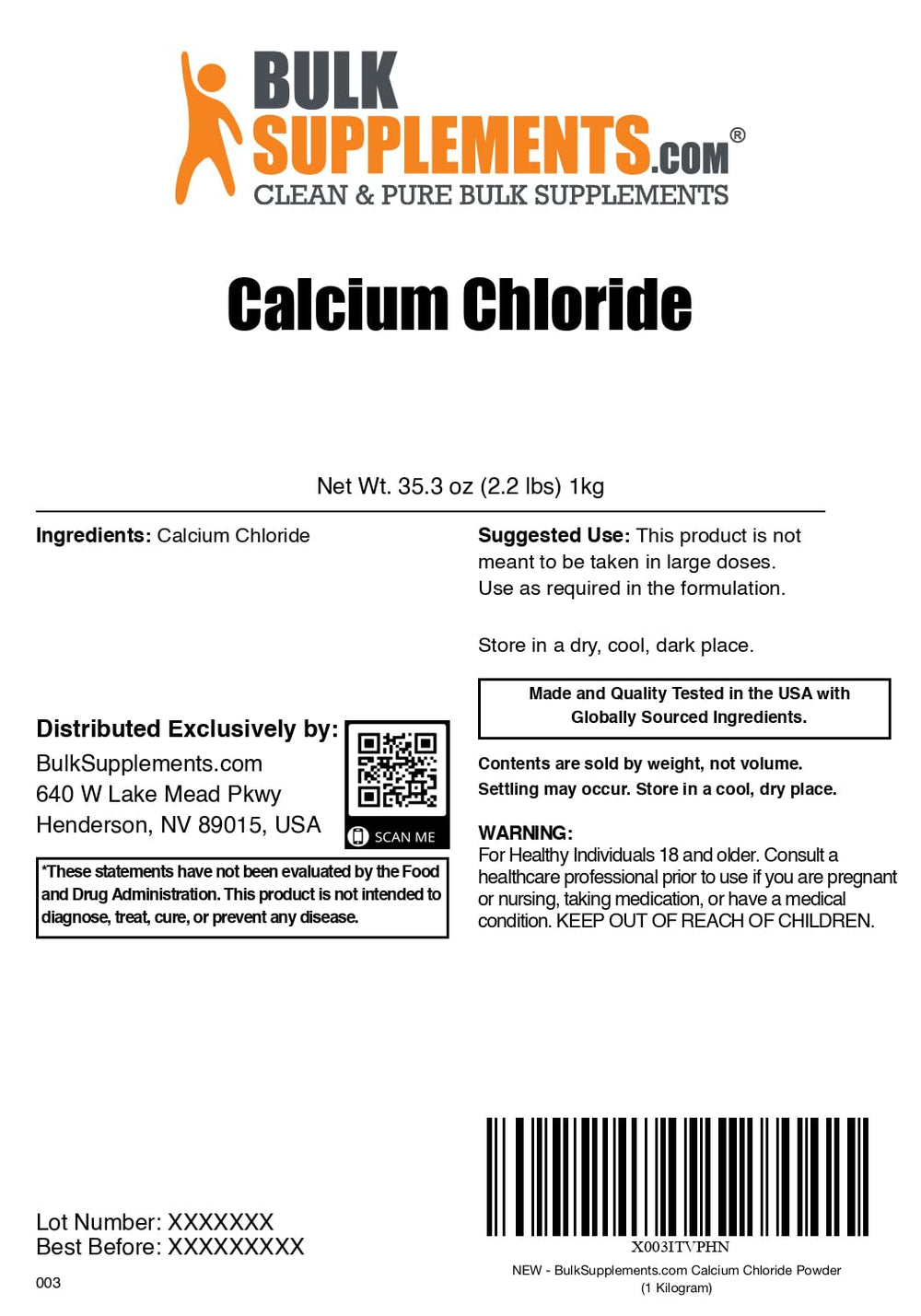BulkSupplements calcium chloride dihydrate powder highlights a stable ingredient for texture control