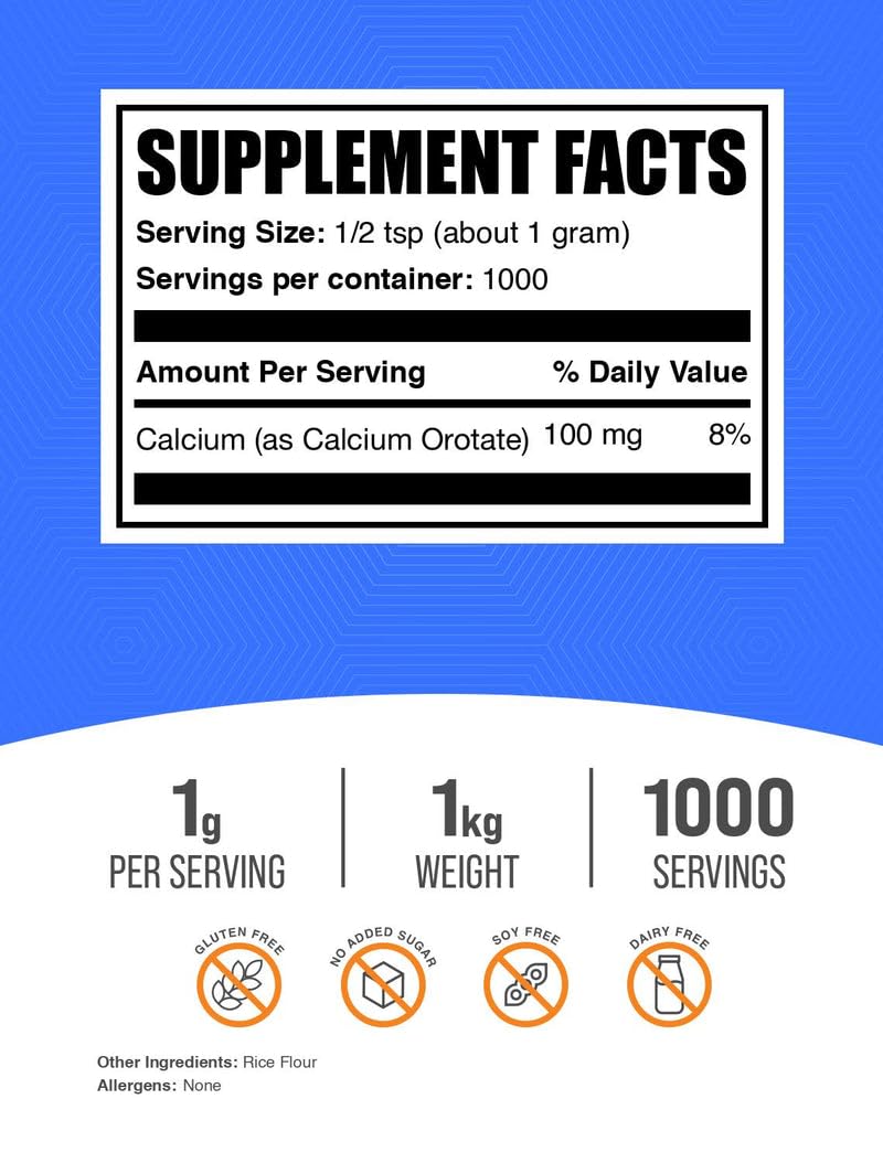 Calcium Orotate powder with scoop ready to measure daily dose.