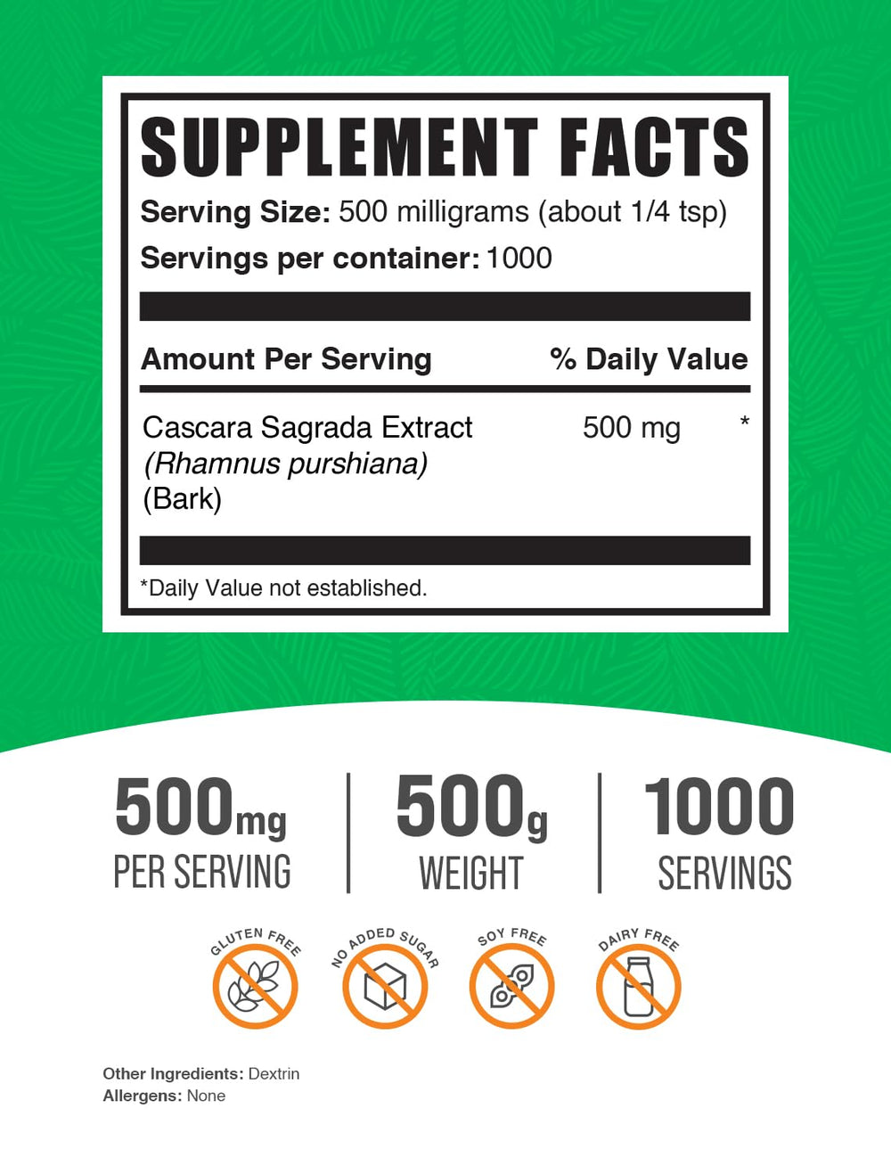 BulkSupplements Cascara Sagrada Extract powder in labeled jar ready for everyday use.