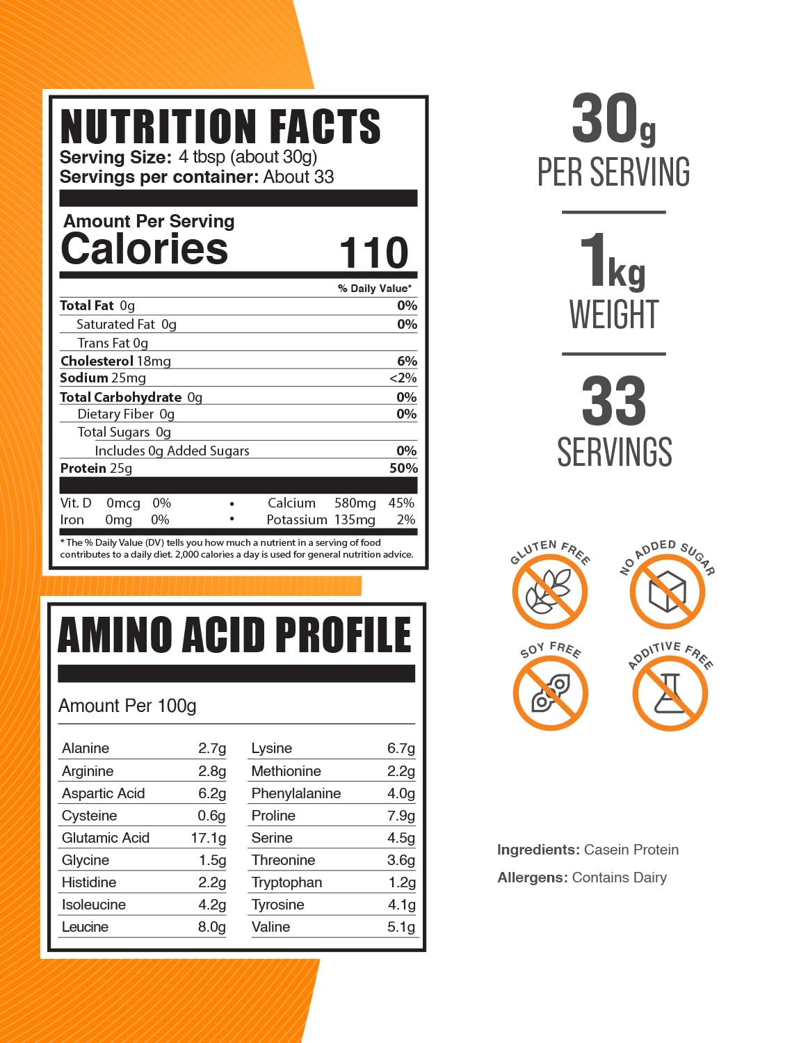 BulkSupplements casein powder bottle with scoop for post-workout nutrition