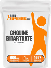 BulkSupplements choline bitartrate powder bottle; unflavored and easy to mix.