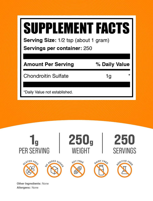 BulkSupplements Chondroitin Sulfate powder poured into a beverage for flexible dosing