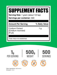 BulkSupplements Cnidium Fruit Extract powder label emphasizes transparency and third-party testing