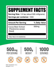 BulkSupplements cocoa bean extract powder packaging ready for quick mix into beverages.