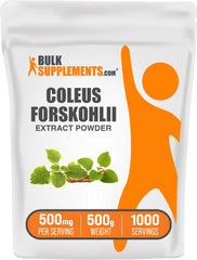 BulkSupplements Coleus Forskohlii extract powder bottle highlights daily use.