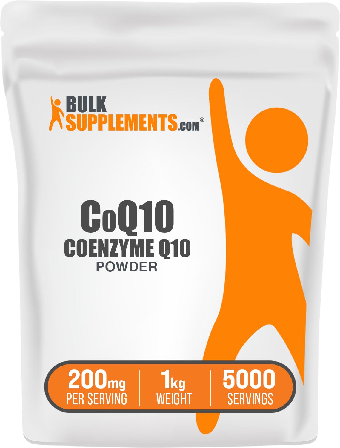BulkSupplements CoQ10 powder bottle, 1kg, easy daily use.