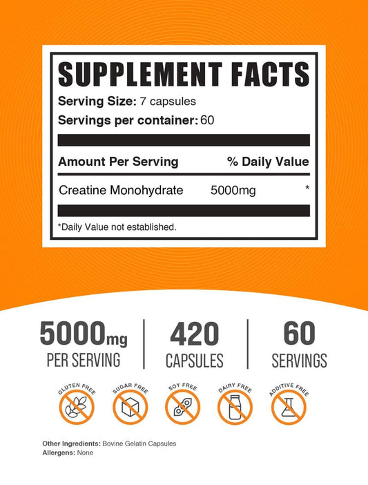 BulkSupplements Creatine Monohydrate 5000mg serving close-up for strength training.