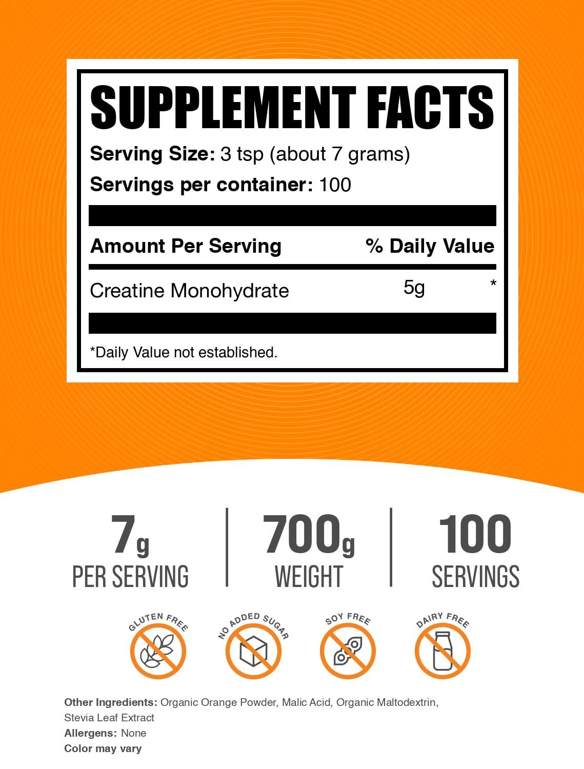 BulkSupplements Creatine Monohydrate Orange Smash being poured into a glass.