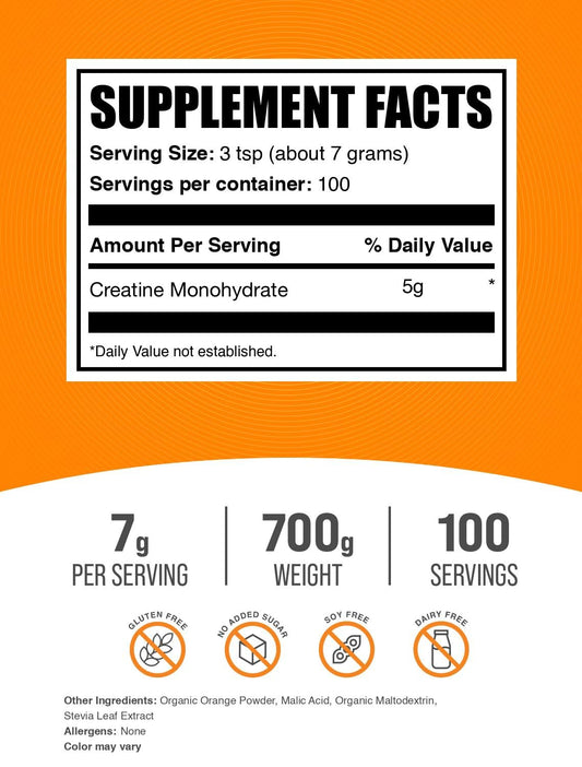 BulkSupplements Creatine Monohydrate Orange Smash being poured into a glass.