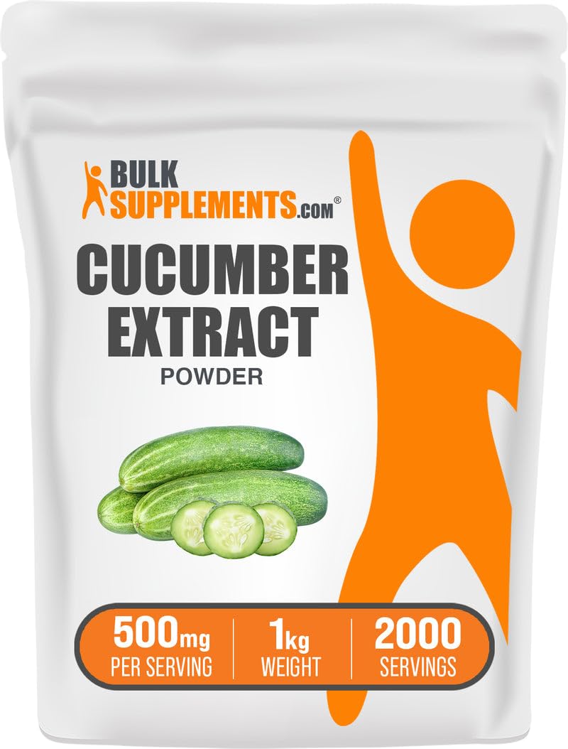 BulkSupplements cucumber extract powder bottle illustrating hydration-friendly supplement.