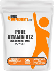 BulkSupplements cyanocobalamin powder bottle shows purity for everyday wellness.