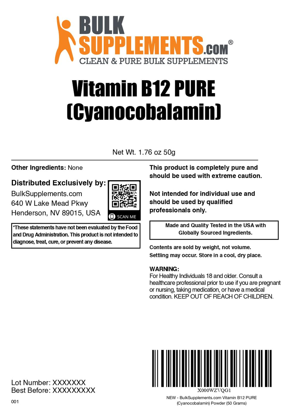 BulkSupplements cyanocobalamin powder being poured for precise dosing.
