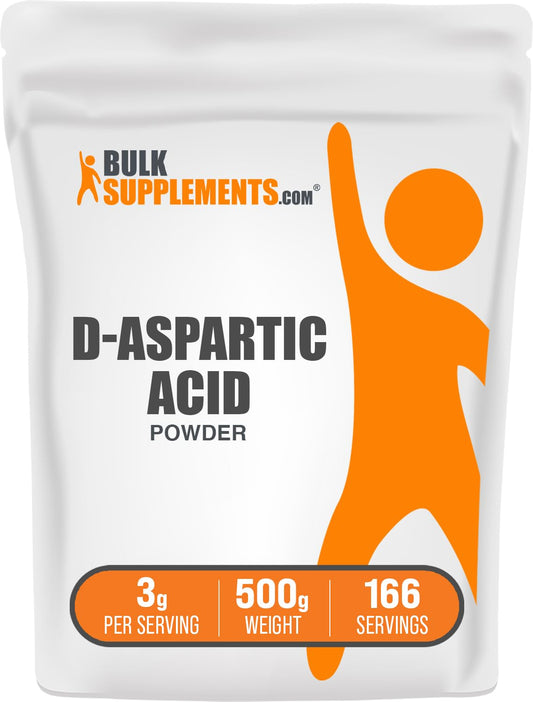 Bulksupplements D-Aspartic Acid powder bottle, unflavored, supports active routines.