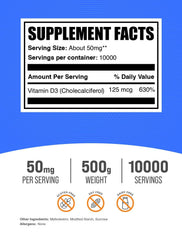 BulkSupplements Vitamin D3 powder gluten-free label close-up for quality