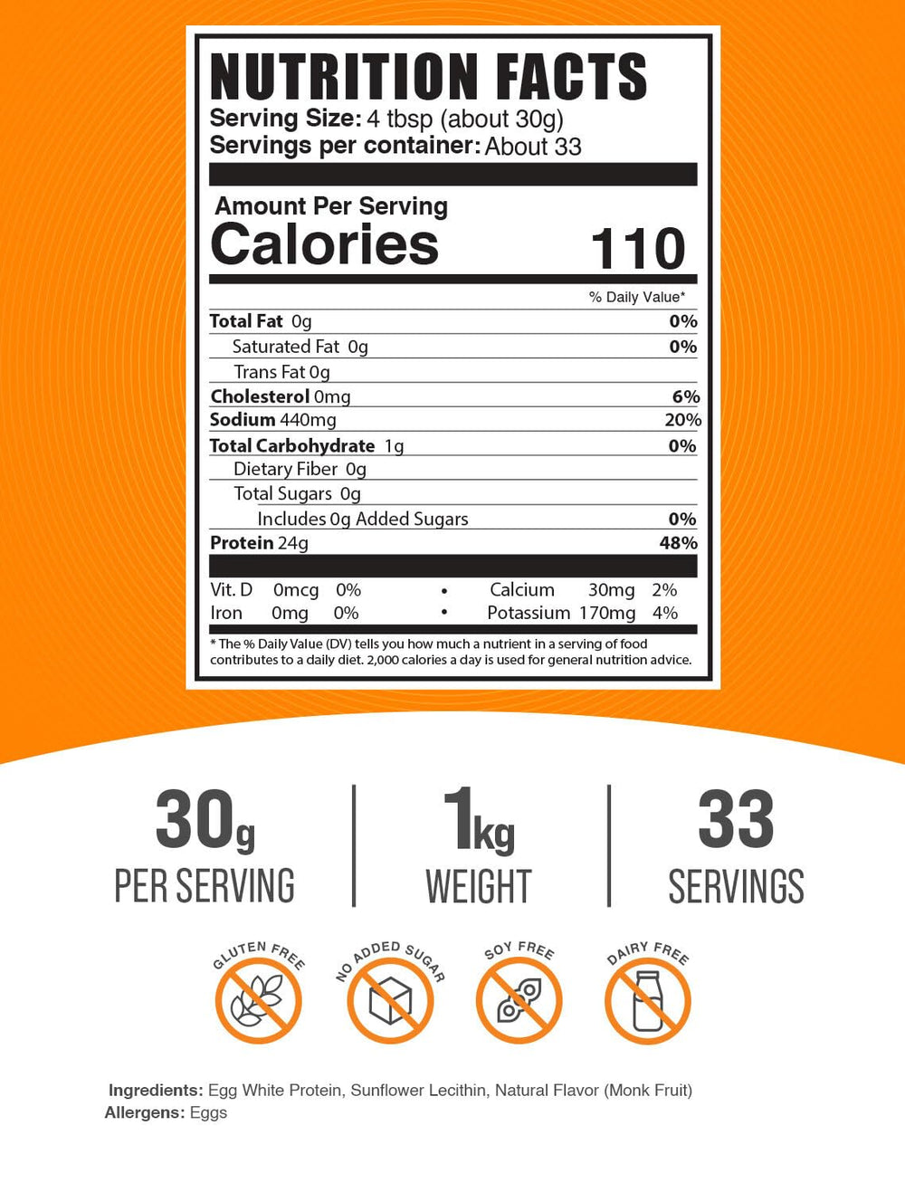 BulkSupplements Egg White Protein Powder jar label, unflavored base