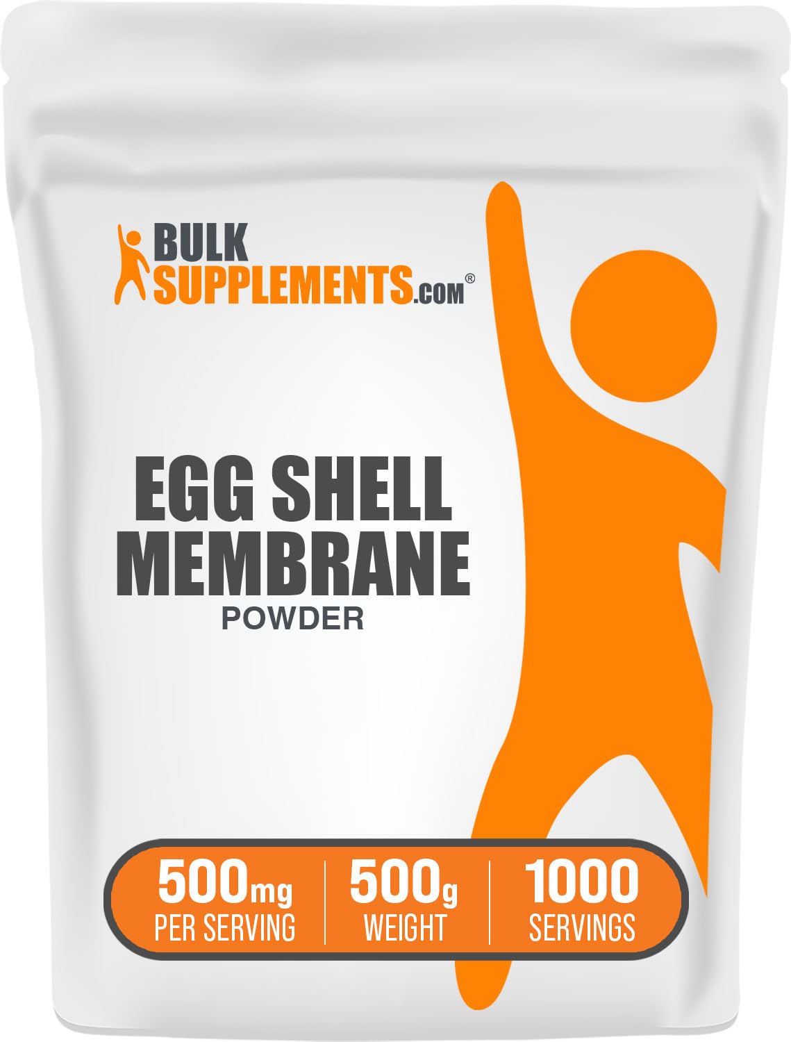 Bulksupplements eggshell-membrane powder bottle—dairy-free collagen option for daily use.