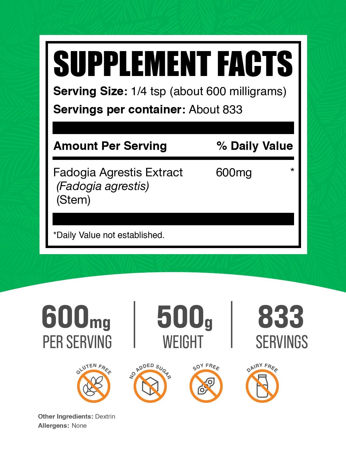Pour shot of BulkSupplements Fadogia Agrestis extract powder for quick mixing.