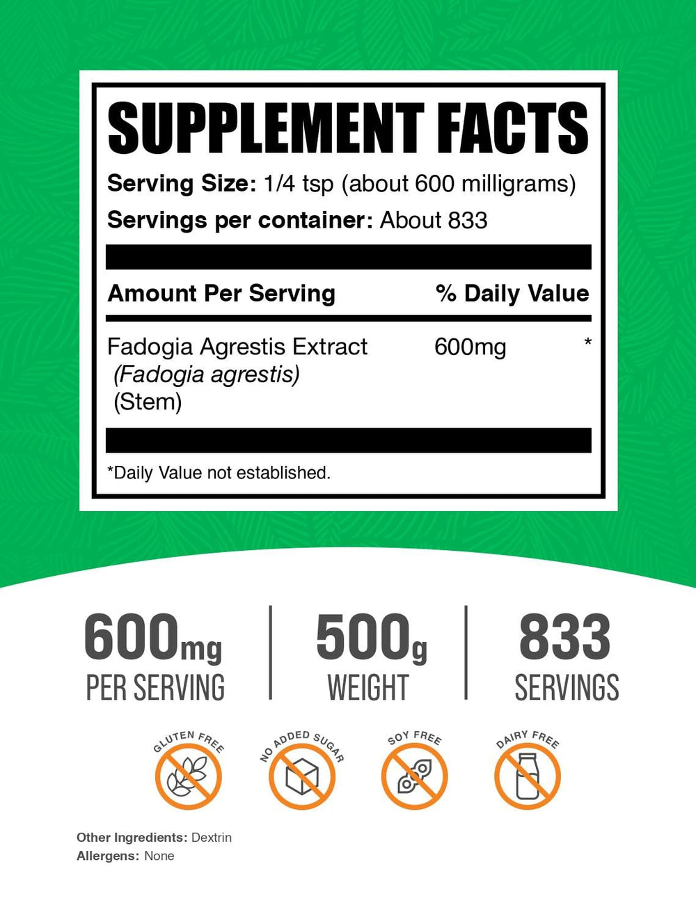 Pour shot of BulkSupplements Fadogia Agrestis extract powder for quick mixing.