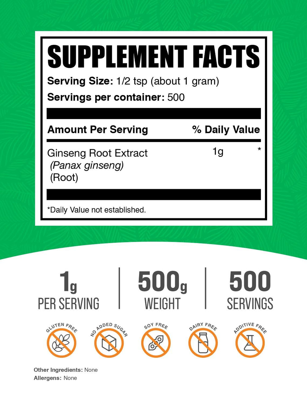 BulkSupplements Ginseng powder measuring scoop highlights precise serving sizes.